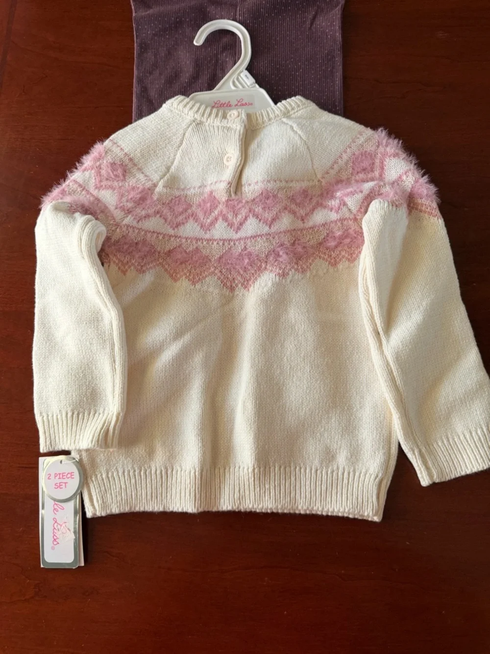 Little Lass Cream and Pink Knit Toddler Pants Set 2T - Picture 4 of 7